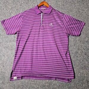 Peter Millar Mens Polo Shirt Size Large Short Sleeve Purple Striped Golf Hokuala
